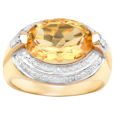 Pre-owned 1stdibs Natural Citrine Ring With Diamonds 4.58 Carats 14k Yellow Gold Plated Silver