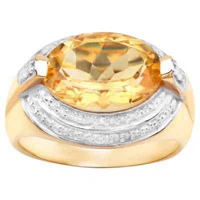 Pre-owned 1stdibs Natural Citrine Ring With Diamonds 4.58 Carats 14k Yellow Gold Plated Silver