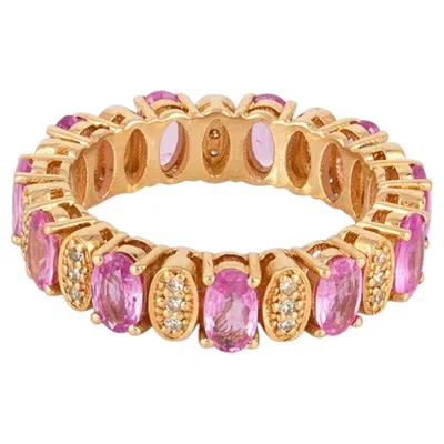 Pre-owned 1stdibs Natural Diamond Band Solid 14k Yellow Gold Eternity Jewelry Pink Sapphire Ring