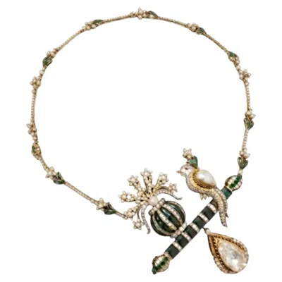Pre-owned 1stdibs Natural Diamond Polki Peacock Necklace In 14k Gold In Multi