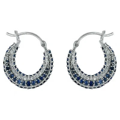 Pre-owned 1stdibs Natural Diamond Solid 14k White Gold Blue Sapphire Gemstone Hoop Earrings