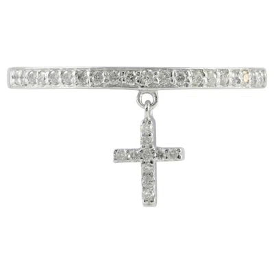 Pre-owned 1stdibs Natural Diamond Solid 14k White Gold Finejewelry Cross Charm Delicate Band Ring