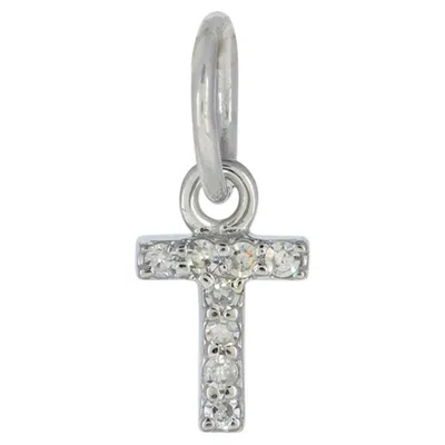 Pre-owned 1stdibs Natural Diamond Solid 14k White Gold Jewelry T Letter 6 Mm Initial Gift Pendant