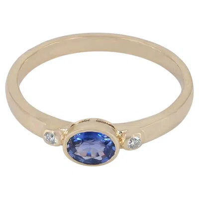 Pre-owned 1stdibs Natural Diamond Solid 14k Yellow Gold Blue Sapphire Gemstone Ring Fine Jewelry