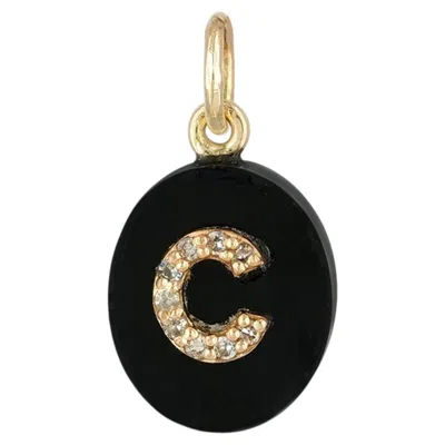 Pre-owned 1stdibs Natural Diamond Solid 14k Yellow Gold C Initial Charm Pendant Black Onyx Jewelry