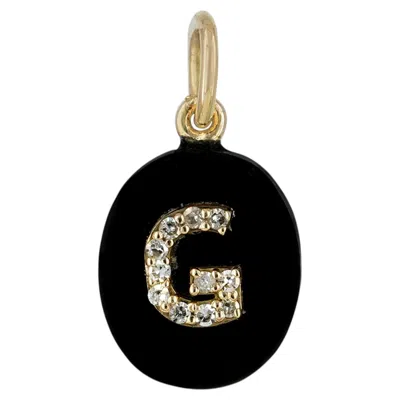 Pre-owned 1stdibs Natural Diamond Solid 14k Yellow Gold G Initial Pendant Black Onyx Fine Jewelry