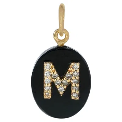 Pre-owned 1stdibs Natural Diamond Solid 14k Yellow Gold M Initial Pendant Black Onyx Fine Jewelry