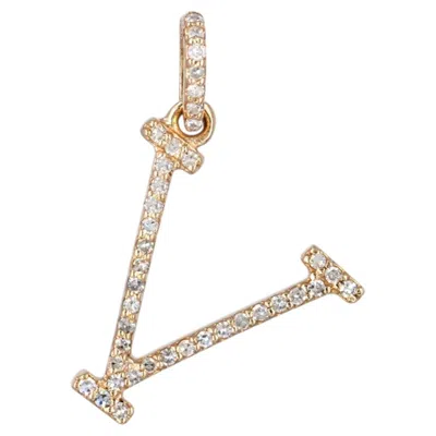 Pre-owned 1stdibs Natural Diamond Solid 14k Yellow Gold V Letter Charm Initial Pendant Jewelry