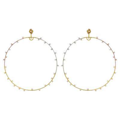 Pre-owned 1stdibs Natural Diamond Solid 14k Yellow/ Rose/ White Gold Hoop Earrings Fine Jewelry