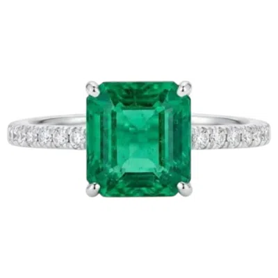 Pre-owned 1stdibs Natural Emerald 2.19cts & Diamond 0.13cts Ring In 18k Gold In Green