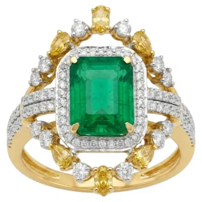 Pre-owned 1stdibs Natural Emerald 2.53cts & Diamond 1.18cts Ring In 14k Gold In Green