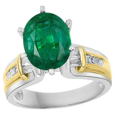 Pre-owned 1stdibs Natural Emerald 5.5cts & Diamond 0.50cts Ring In 18k Yellow Gold & Platinum