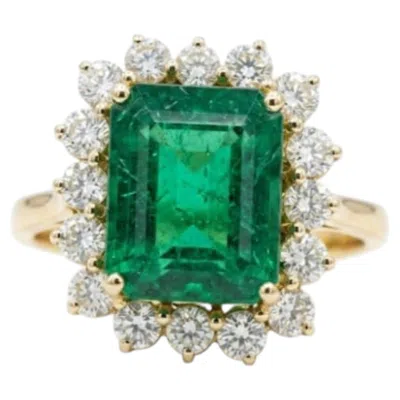 Pre-owned 1stdibs Natural Emerald 6.54cts & Diamond 1.25cts Ring In 18k Gold In Green