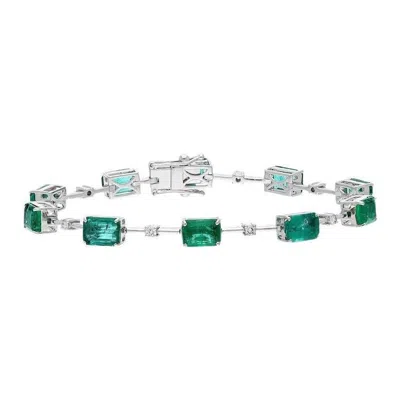 Pre-owned 1stdibs Natural Emerald 9.30cts & Diamond 0.27cts Link Chain Bracelet In 18k White Gold