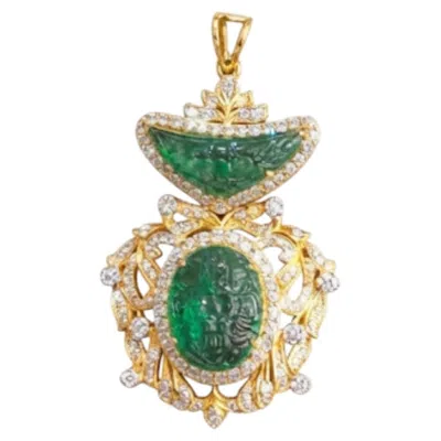 Pre-owned 1stdibs Natural Emerald & Diamond Pendant In 18 Karat Gold In Green