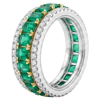 Pre-owned 1stdibs Natural Emerald & Diamond Ring In 14k Gold In Green