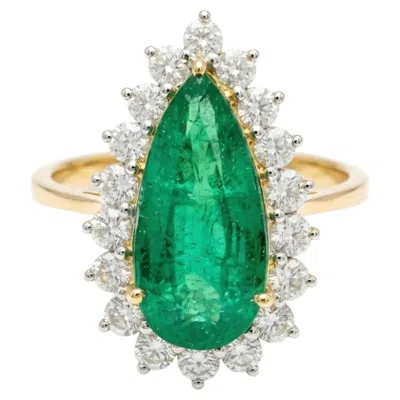 Pre-owned 1stdibs Natural Emerald & Diamond Ring In 14k Gold In Green