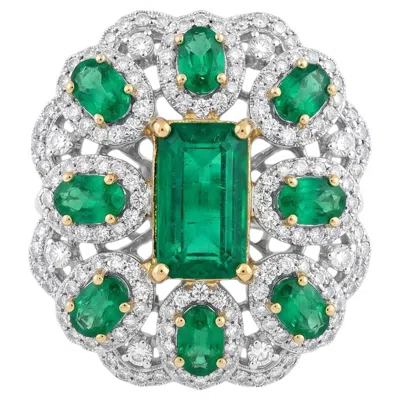 Pre-owned 1stdibs Natural Emerald & Diamond Ring In 18k Gold In Green