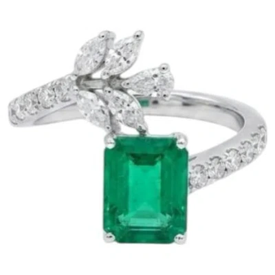 Pre-owned 1stdibs Natural Emerald & Diamond Ring In 18k Gold In Green