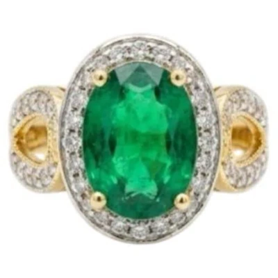 Pre-owned 1stdibs Natural Emerald & Diamond Ring In 18k Gold In Green