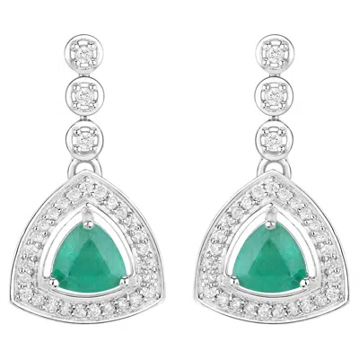 Pre-owned 1stdibs Natural Emerald Earrings With Diamonds 1.34 Carats 14k White Gold