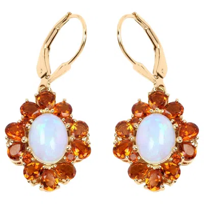 Pre-owned 1stdibs Natural Ethiopian Opal & Citrine Dangle Earrings 14k Gold Plated Silver In Multi