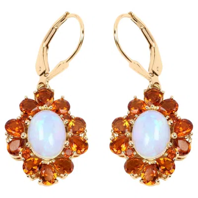 Pre-owned 1stdibs Natural Ethiopian Opal & Citrine Dangle Earrings 14k Gold Plated Silver In Multi