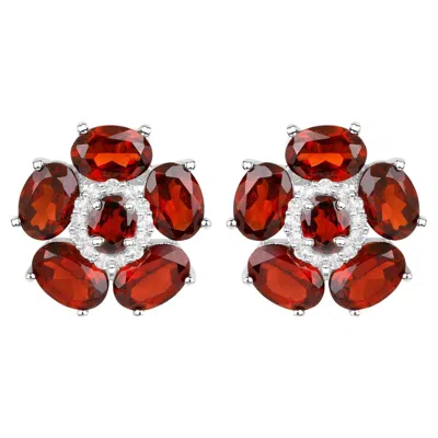 Pre-owned 1stdibs Natural Garnet And White Topaz Floral Earrings 9.6 Carats Total