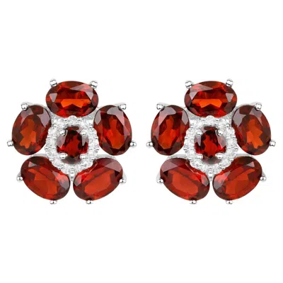 Pre-owned 1stdibs Natural Garnet And White Topaz Floral Earrings 9.6 Carats Total