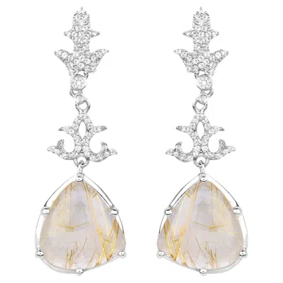 Pre-owned 1stdibs Natural Golden Rutile Quartz Dangle Earrings Set With Topaz In Multi