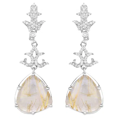 Pre-owned 1stdibs Natural Golden Rutile Quartz Dangle Earrings Set With Topaz In Multi