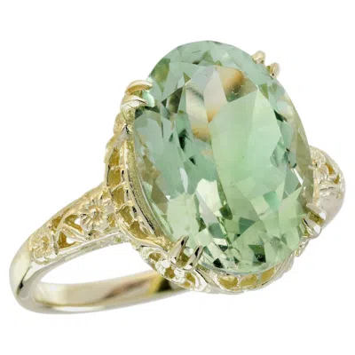 Pre-owned 1stdibs Natural Green Amethyst Edwardian Filigree Solitaire Ring In Solid 9k Yellow Gold