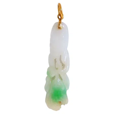 Pre-owned 1stdibs Natural Jade Carved Symbolic Pendant 14kt In Green