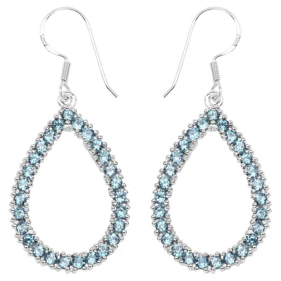 Pre-owned 1stdibs Natural London Blue Topaz Dangle Earrings 4.30 Carats Rhodium Plated Silver