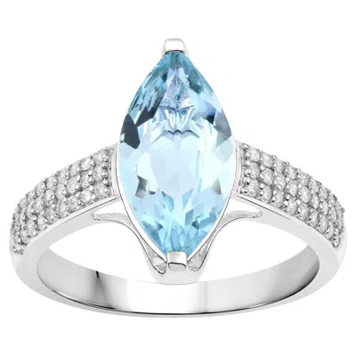 Pre-owned 1stdibs Natural Marquise Aquamarine And Diamond Ring 14k White Gold