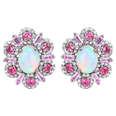 Pre-owned 1stdibs Natural Mixed Gemstones Earrings 3.78 Carats Sterling Silver In Multi