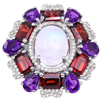 Pre-owned 1stdibs Natural Mixed Gemstones Ring 11.2 Carats Sterling Silver In Multi