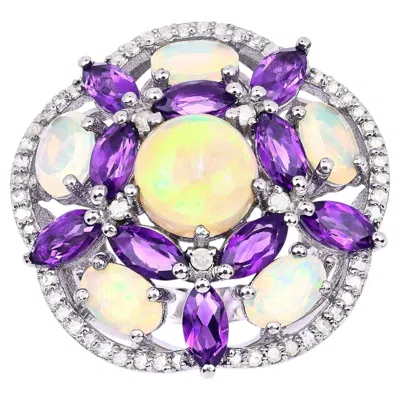 Pre-owned 1stdibs Natural Mixed Gemstones Ring 5.66 Carats Sterling Silver In Multi