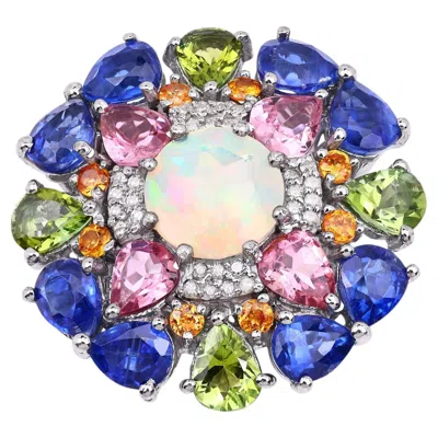 Pre-owned 1stdibs Natural Mixed Gemstones Ring 7.4 Carats Sterling Silver In Multi