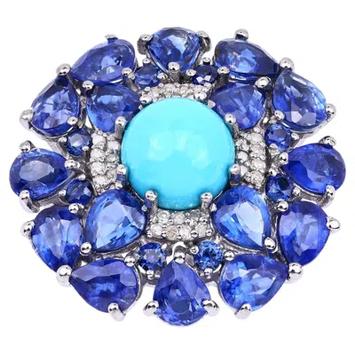 Pre-owned 1stdibs Natural Mixed Gemstones Ring 8.92 Carats Sterling Silver In Multi