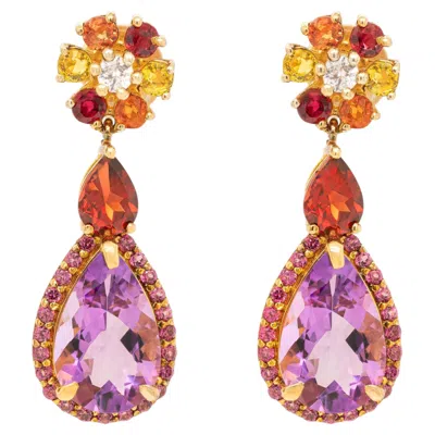Pre-owned 1stdibs Natural Multicolor Gemstones Dangle Earrings Amethyst Sapphire Garnet Rhodolite In Purple