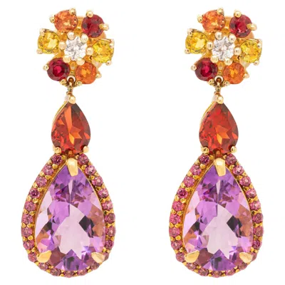 Pre-owned 1stdibs Natural Multicolor Gemstones Dangle Earrings Amethyst Sapphire Garnet Rhodolite In Purple