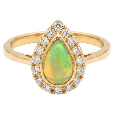 Pre-owned 1stdibs Natural Opal 0.90cts & Diamond 0.20cts Ring In 18k Gold In Multi