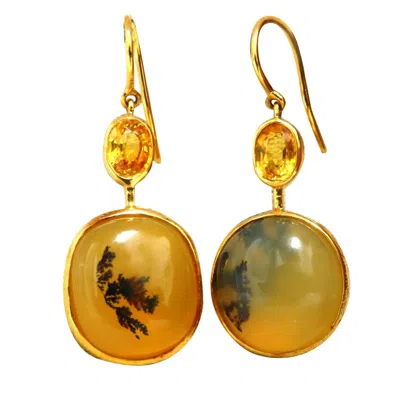 Pre-owned 1stdibs Natural Opal And Yellow Sapphire Dangle Earrings 18 Karat*