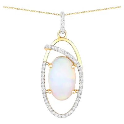 Pre-owned 1stdibs Natural Opal Pendant With Diamonds 3.56 Carats 14k Yellow Gold