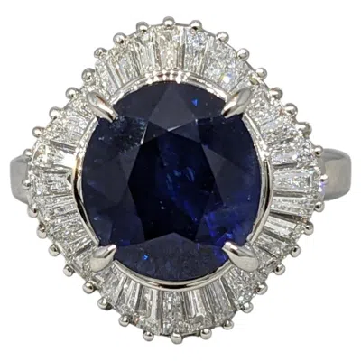 Pre-owned 1stdibs Natural Oval Sapphire 6.26ct Ballerina Ring With Diamonds In Platinum In Blue