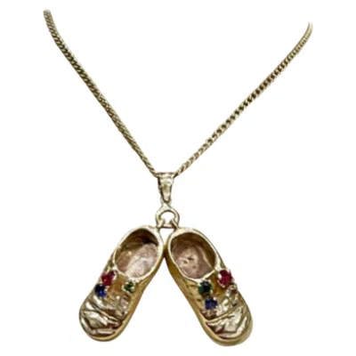 Pre-owned 1stdibs Natural Pair Of Shoe Charms With Precious Stone Necklace In 14k Yellow Gold