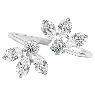 Pre-owned 1stdibs Natural Pear & Round Diamond Flower Open Ring In 18k White Gold Fine Jewelry