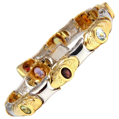 Pre-owned 1stdibs Natural Peridot Citrine Amethyst Aquamarine And Garnet Bracelet 14 Karat* In Purple