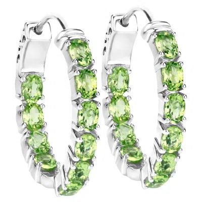 Pre-owned 1stdibs Natural Peridot Hoop Earrings 3.4 Carats Rhodium Plated Silver In Multi